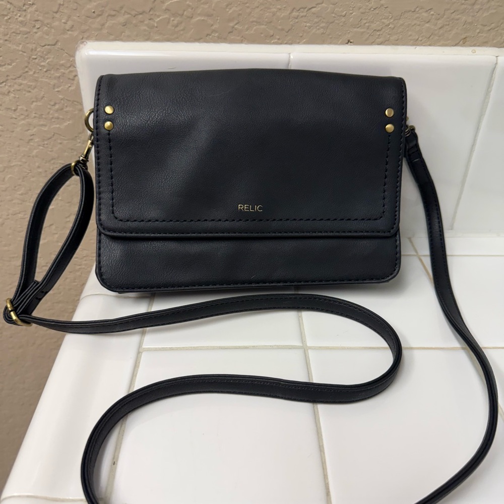 Relic Black Crossbody Bag with Gold Details